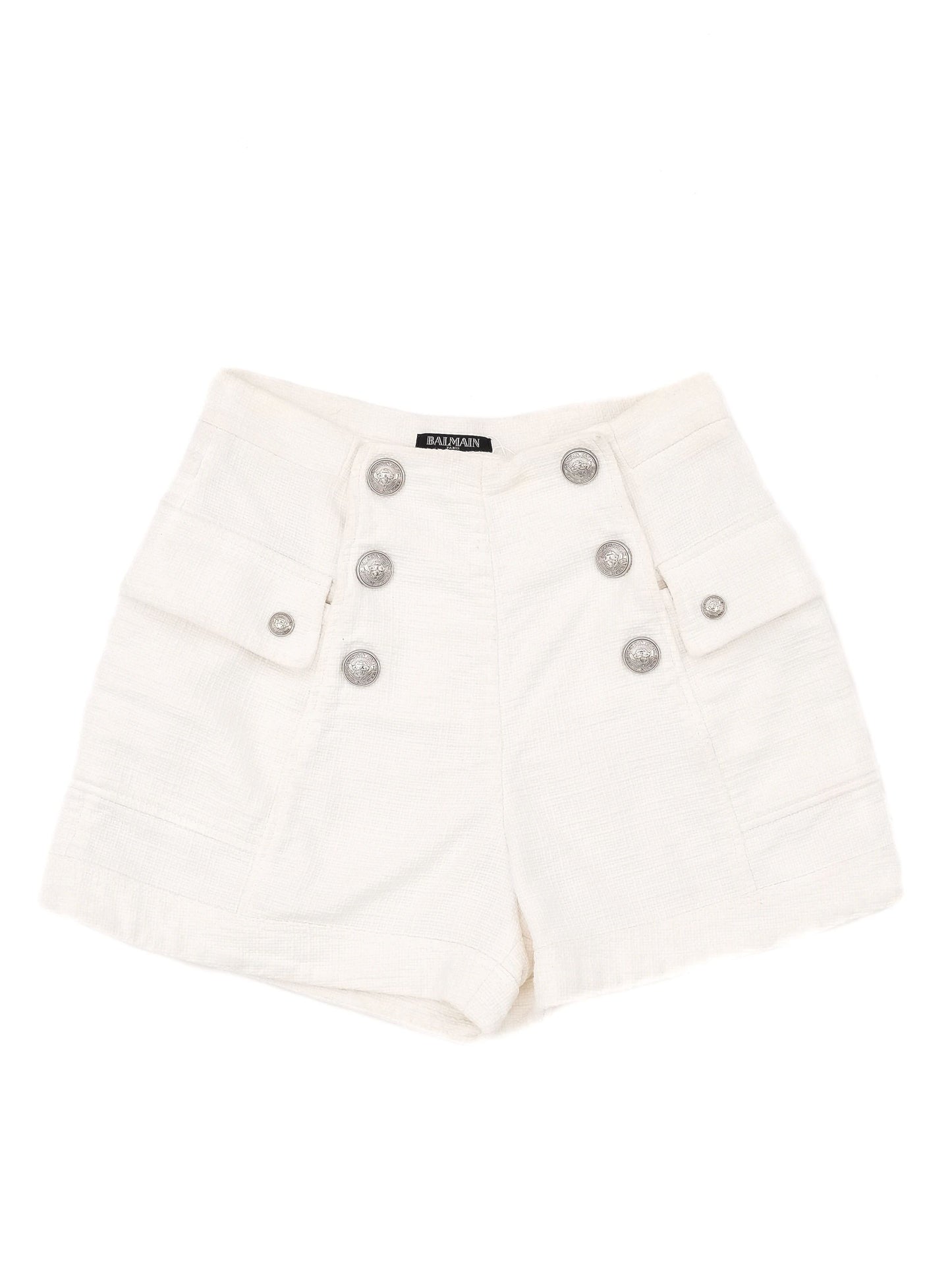 excellent balmain white cotton shorts with silver buttons size s