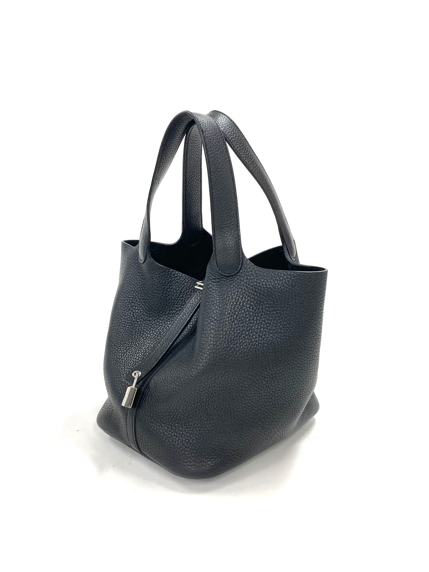 Hermes Black Picotin MM,Taurillon Clemence PHW  C Stamp