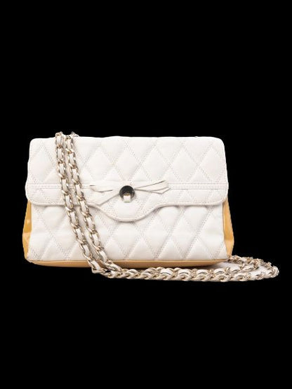 Excellent Russell Bromley White Leather Quilted Handbag with Chain Strap
