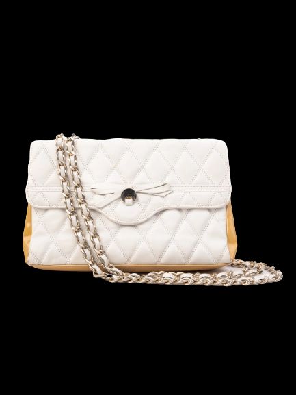Excellent Russell Bromley White Leather Quilted Handbag with Chain Strap