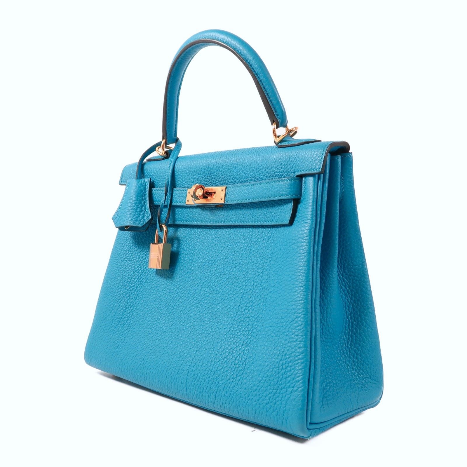 Hermes Togo Leather Kelly 25 Gold Hand-turned Shoulder And Back Bag Bleu Zanzibar 2way Shoulder Bag Blue Zanzibar Blue B