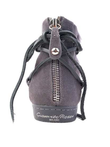 NEW Gianvito Rossi Gray Leather Ankle Boot Size 38 with Fur Trim