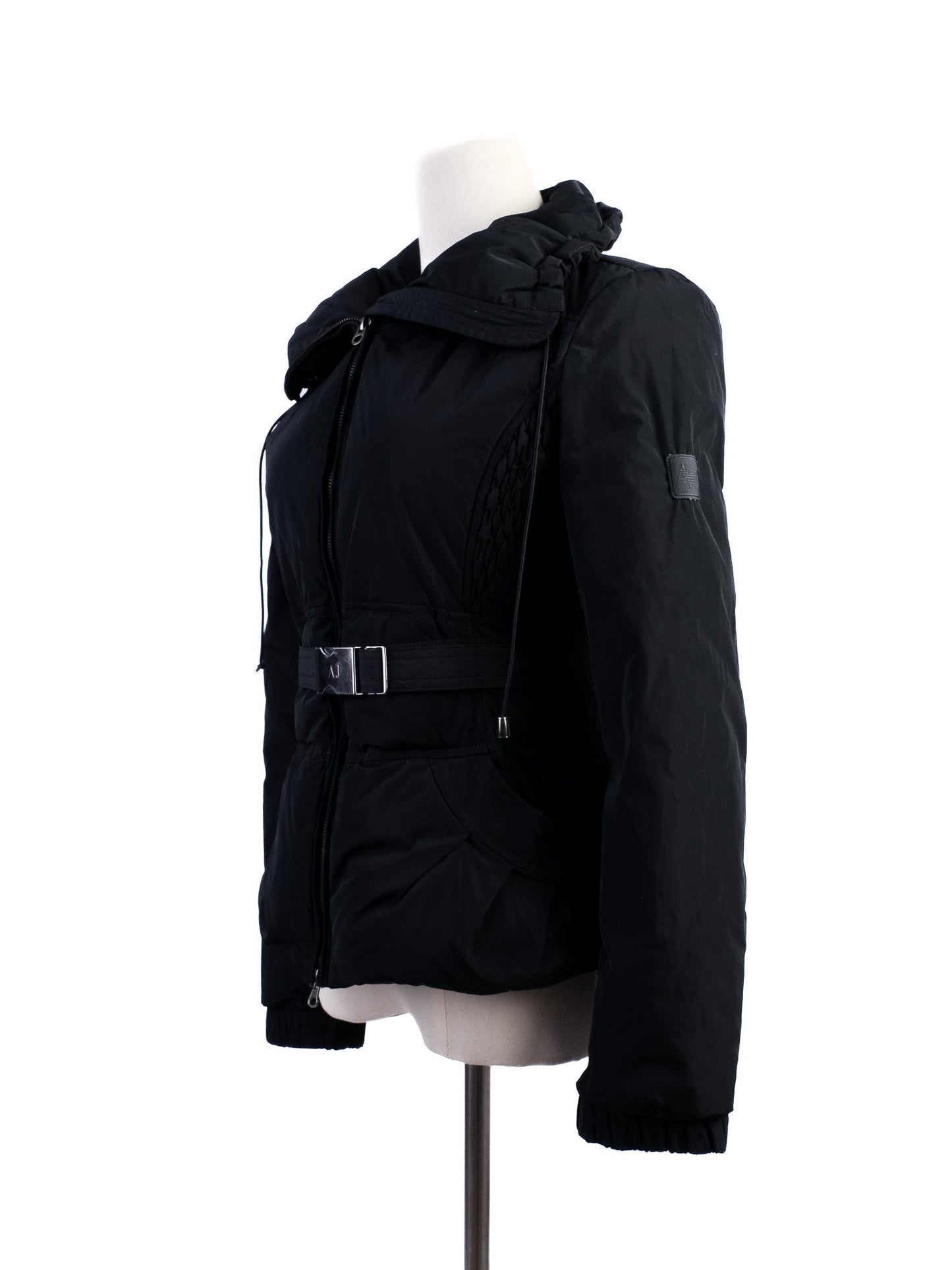 excellent armani jeans black puffy jacket size s with belt