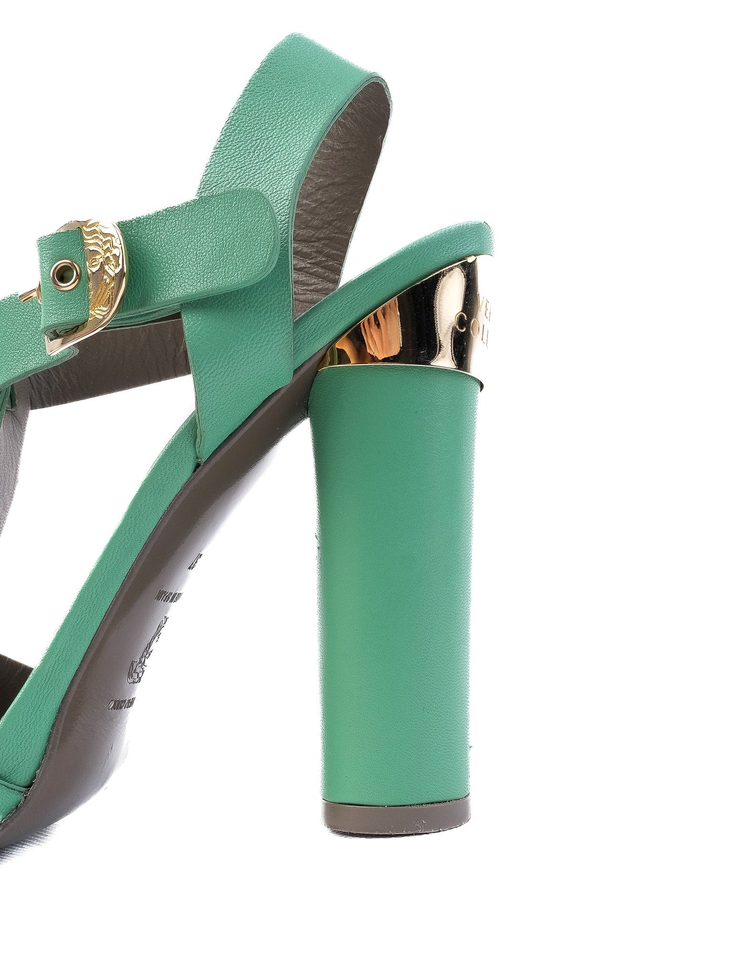 excellent versace green leather high-heeled sandals size 37