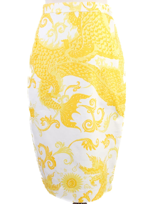 NEW By Malene Birger Yellow & White Pencil Skirt XS Dragon Pattern