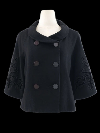 Excellent Roccobarocco Black Wool Double-Breasted Coat Size XL