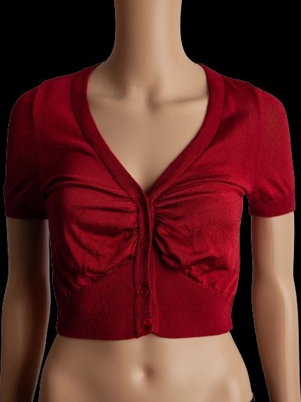 good moschino red short-sleeved cropped cardigan size xxs