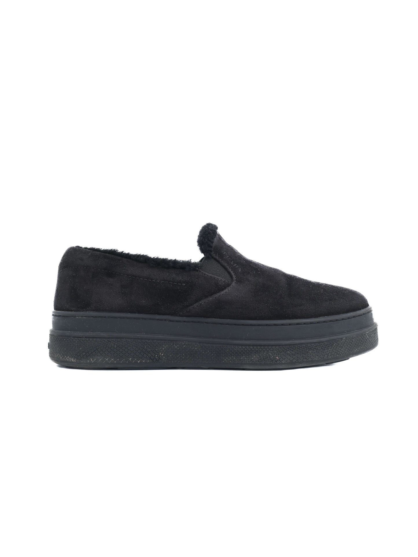 excellent prada black suede slip-on shoes size 38 with comfortable lining