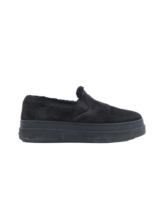 Excellent Prada Black Suede Slip-On Shoes Size 38 with Comfortable Lining