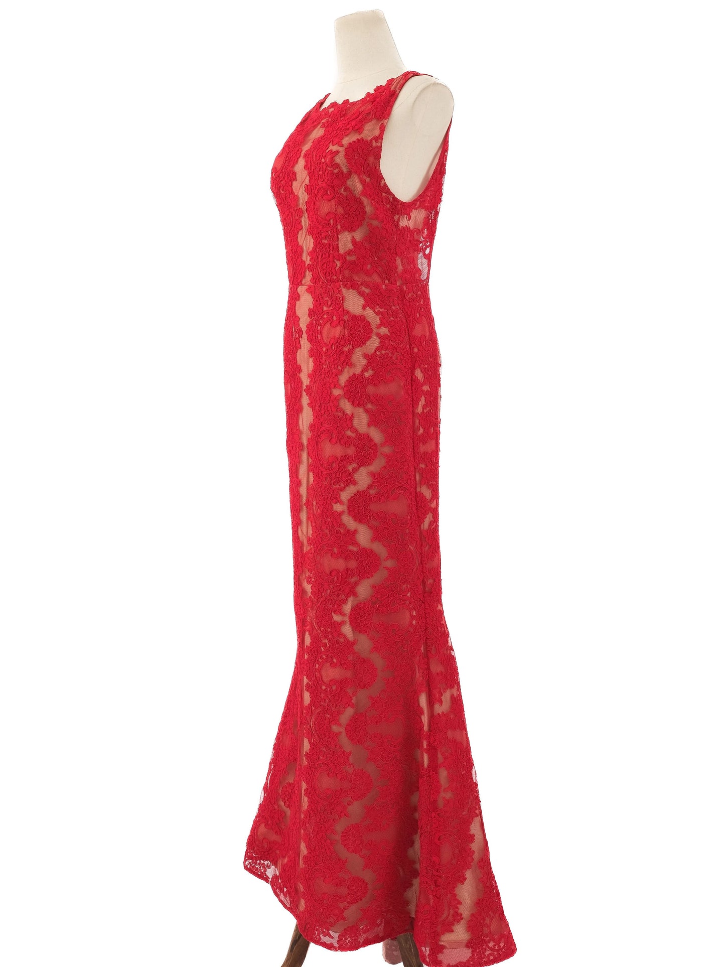 excellent alice+olivia red lace evening gown size l
