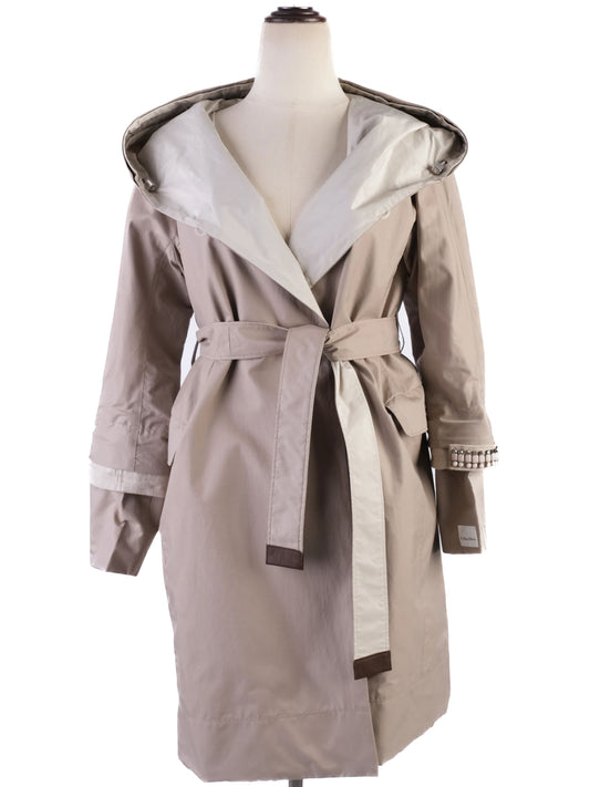 Max Mara Gray Hooded Coat with Waist Belt Size S Excellent Condition