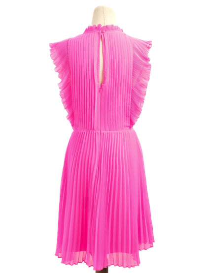 Excellent Self-Portrait Pink Pleated Dress with Ruffled Sleeves
