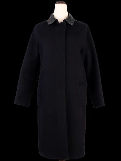 NEW Sandro Black Wool Overcoat with Contrast Collar Size S