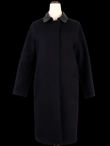 NEW Sandro Black Wool Overcoat with Contrast Collar Size S