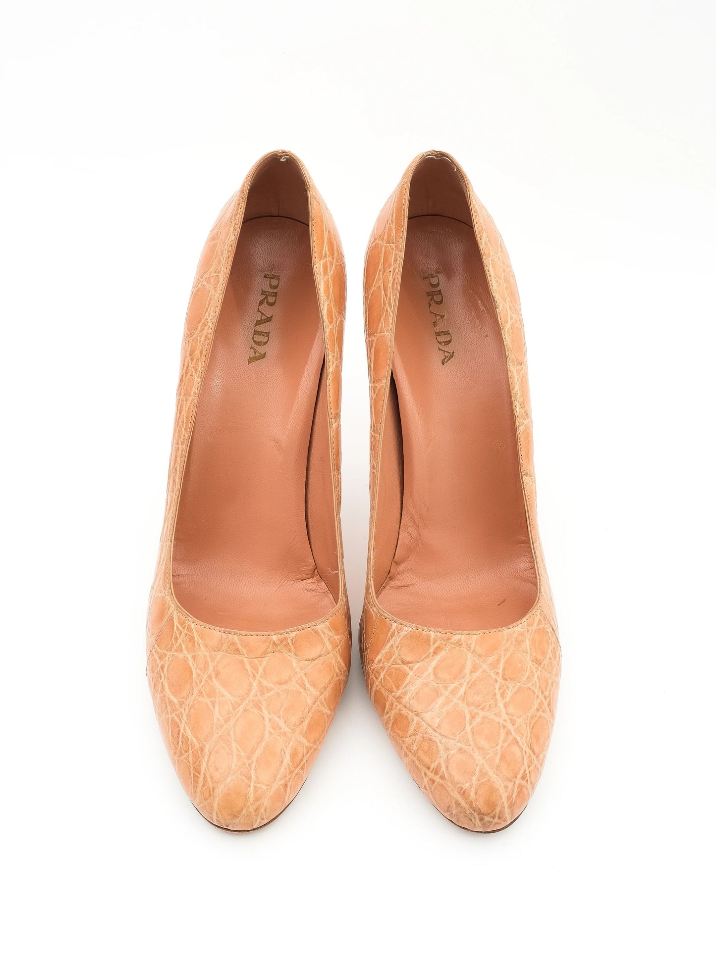 excellent prada orange leather pointed-toe high heels size 40