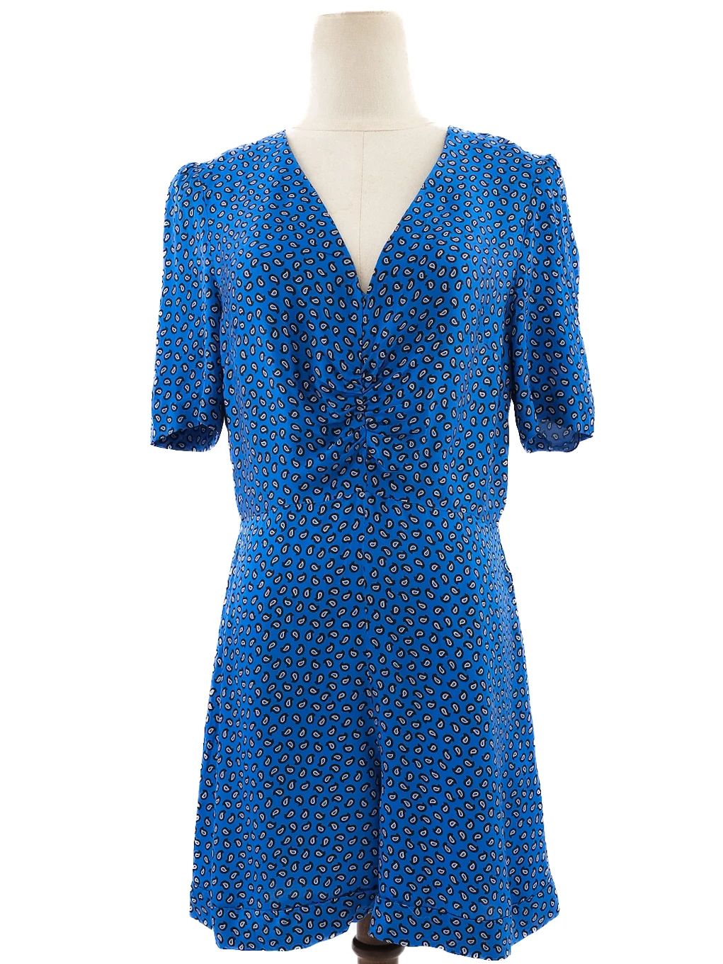 excellent maje blue v-neck short-sleeve dress size m