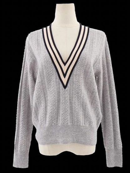 Excellent Sandro Gray Wool Cable-Knit Sweater Size S with V-Neck