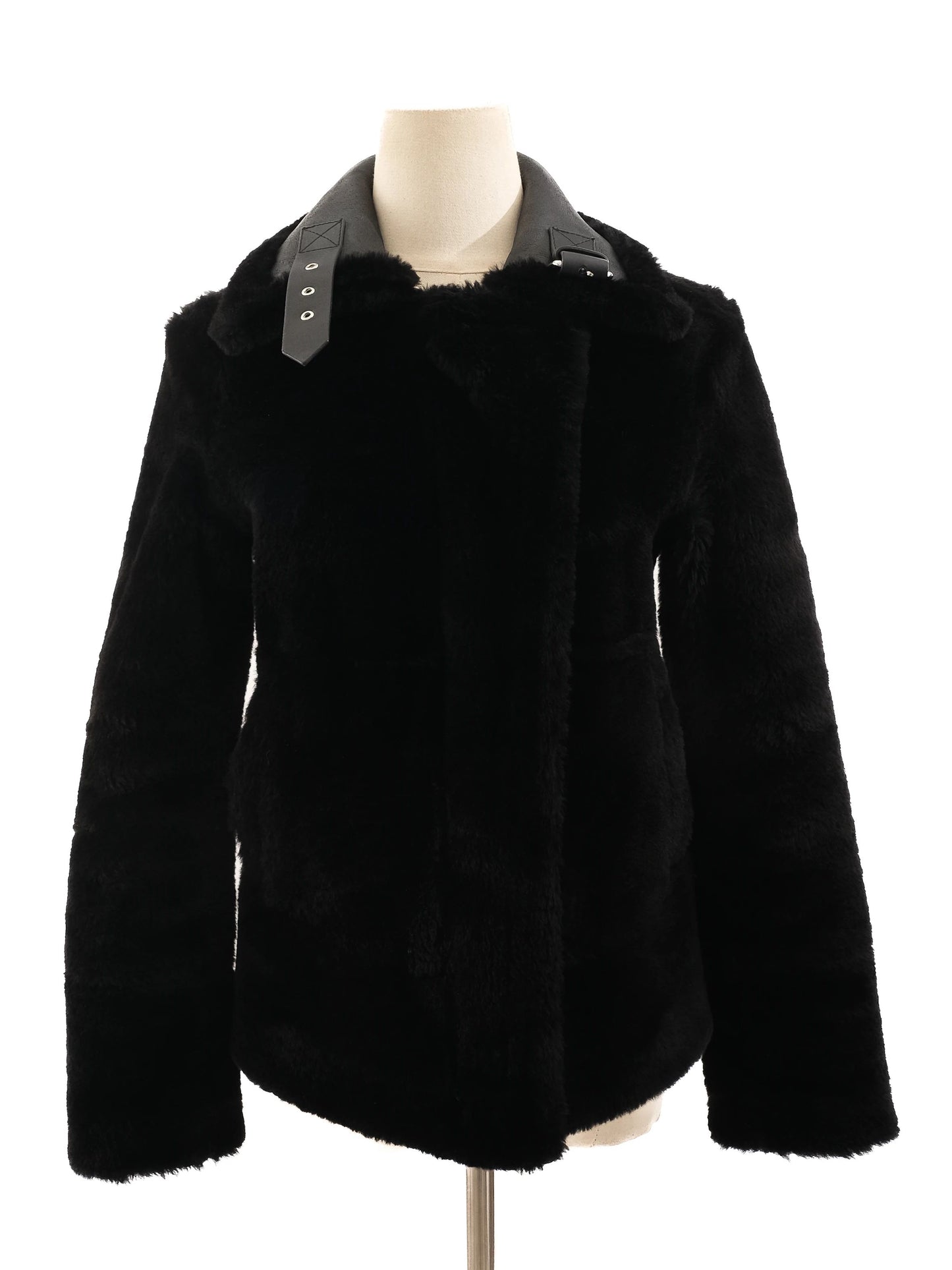good reiss black leather & faux fur jackets size xs