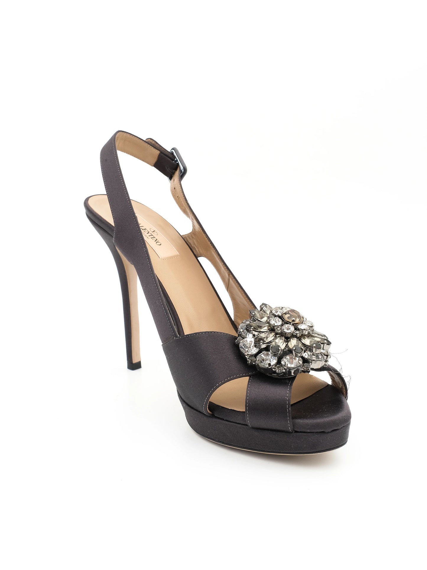 excellent valentino black high-heeled slingback shoes size 40