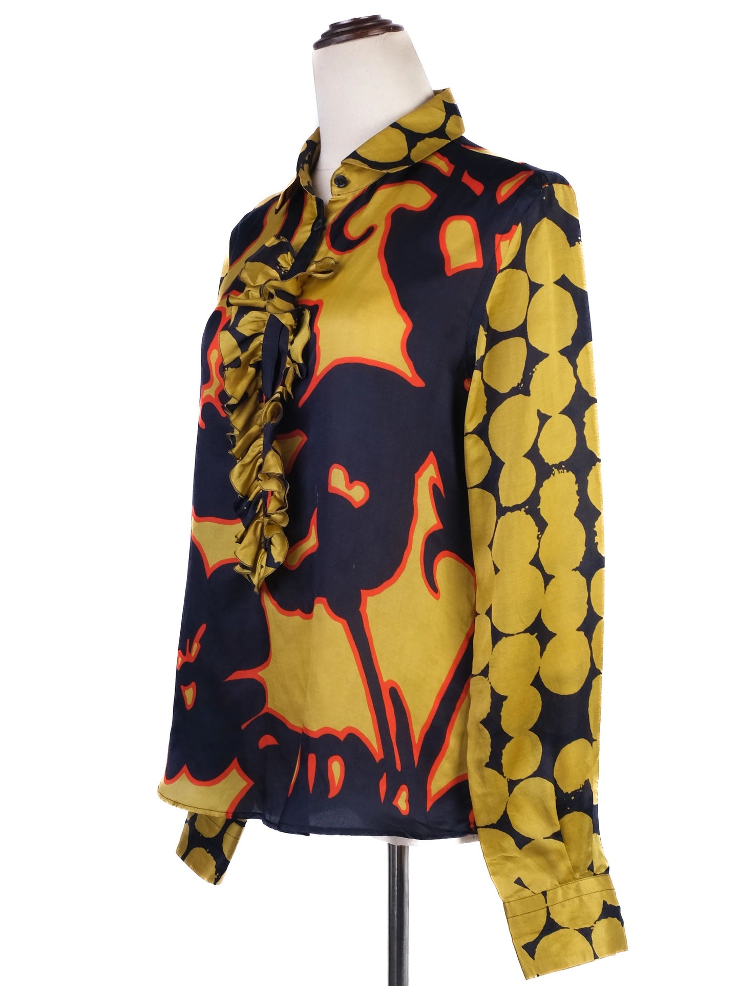 excellent moschino long-sleeved silk blouse bold pattern women