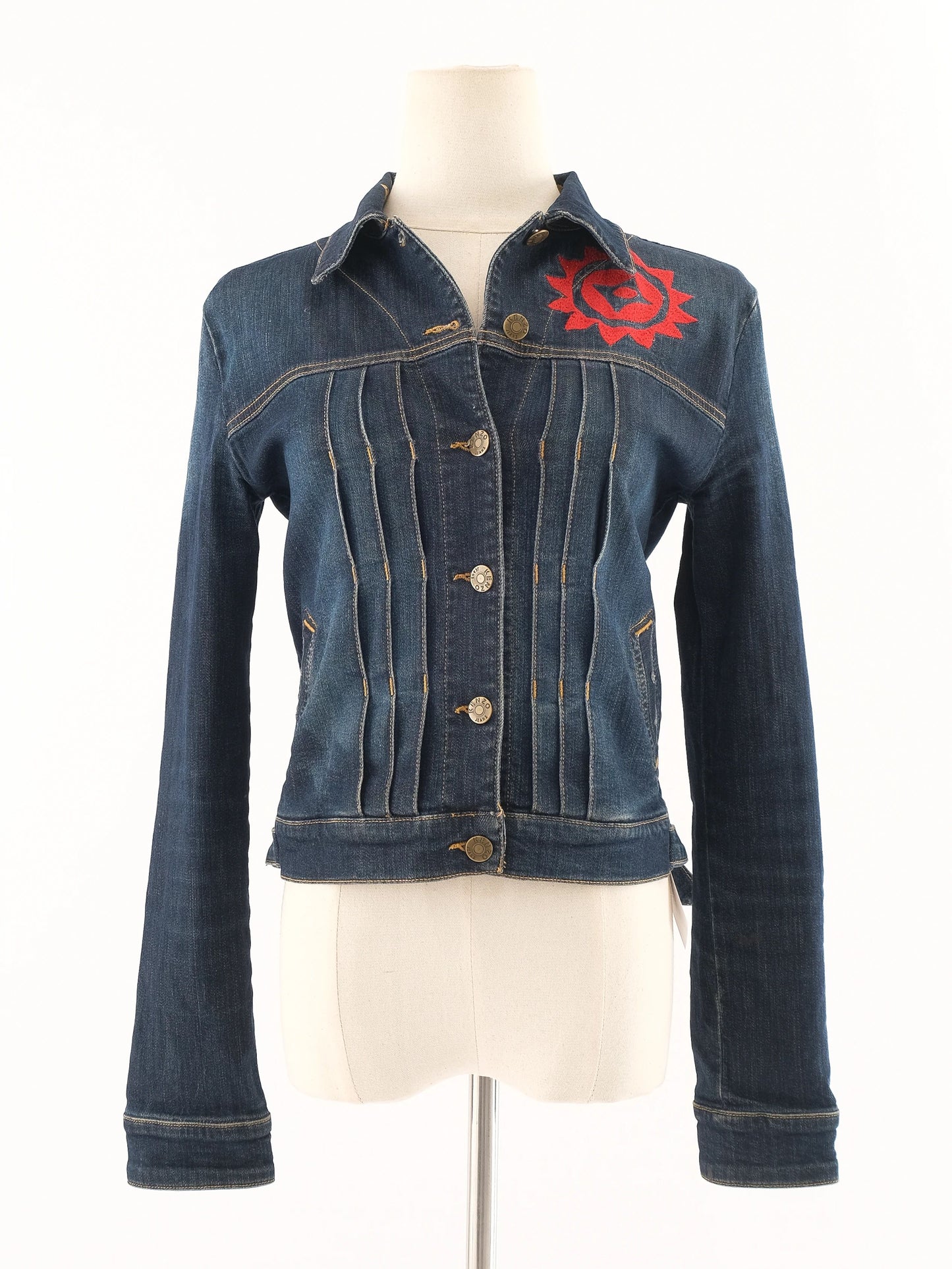 excellent kenzo denim jacket blue size s with embroidered design