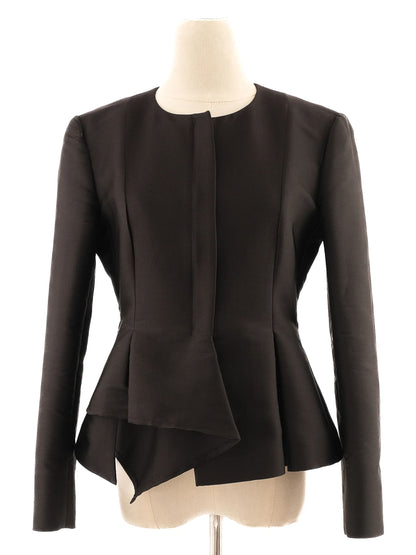 Excellent MaxCo Black Silk Peplum Jacket Size M Women's