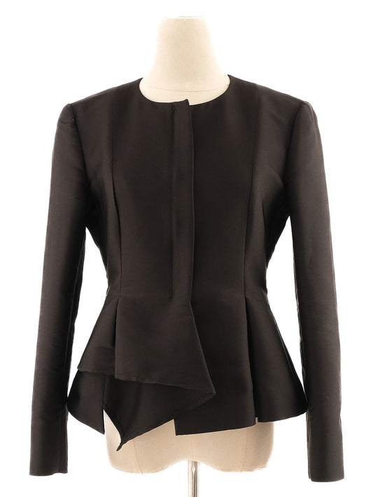 Excellent MaxCo Black Silk Peplum Jacket Size M Women's
