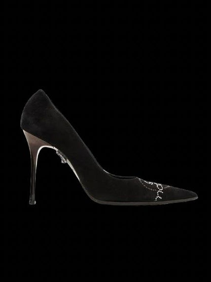 Excellent Gai Mattiolo Black Genuine Suede High-Heeled Shoes Size 37