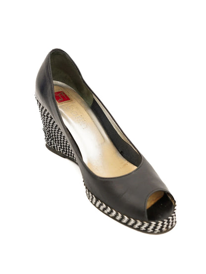 Excellent Ballin Black Leather Wedge Shoes Size 38 with Peep Toe