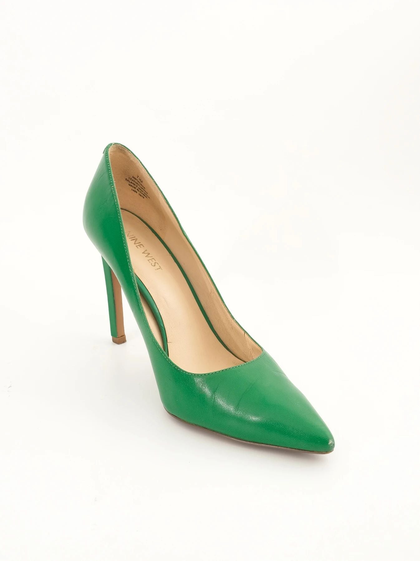 excellent nine west green leather high heeled stiletto shoes size 37.5