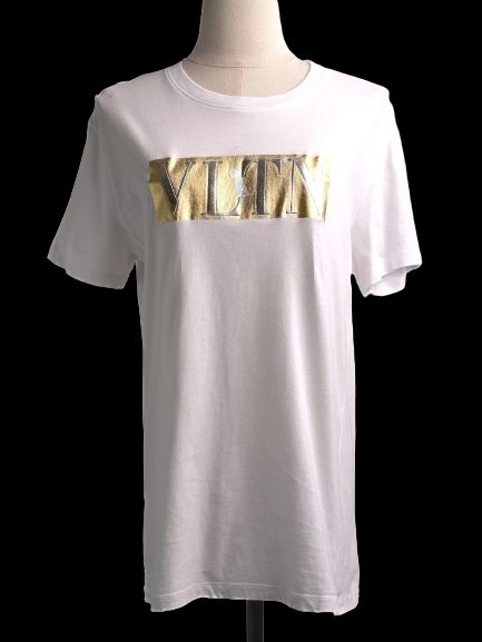 Average Valentino White Cotton T-Shirt Size S with Gold VLTN Design
