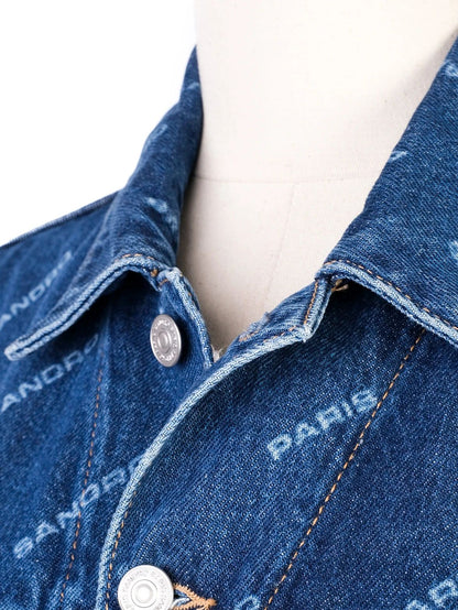 NEW Sandro Blue Denim Jacket Size L with Logo Print