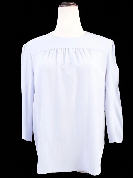 excellent prada gray silk blouse size l with button-up back