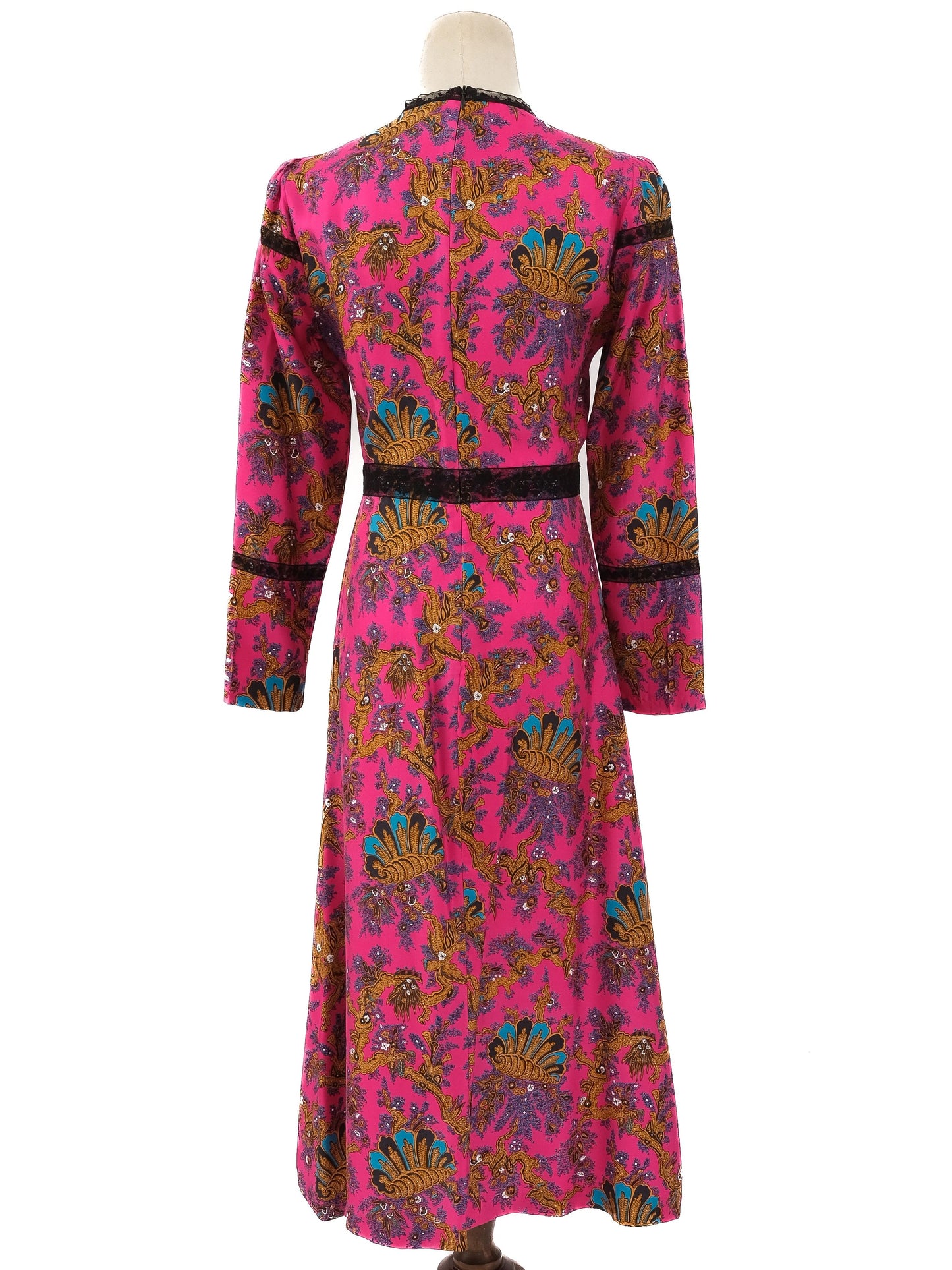 excellent sandro silk ankle-length dress pink floral lace size m