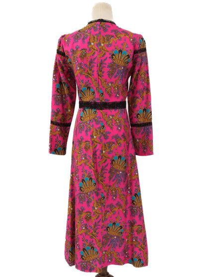 Excellent Sandro Silk Ankle-Length Dress Pink Floral Lace Size M