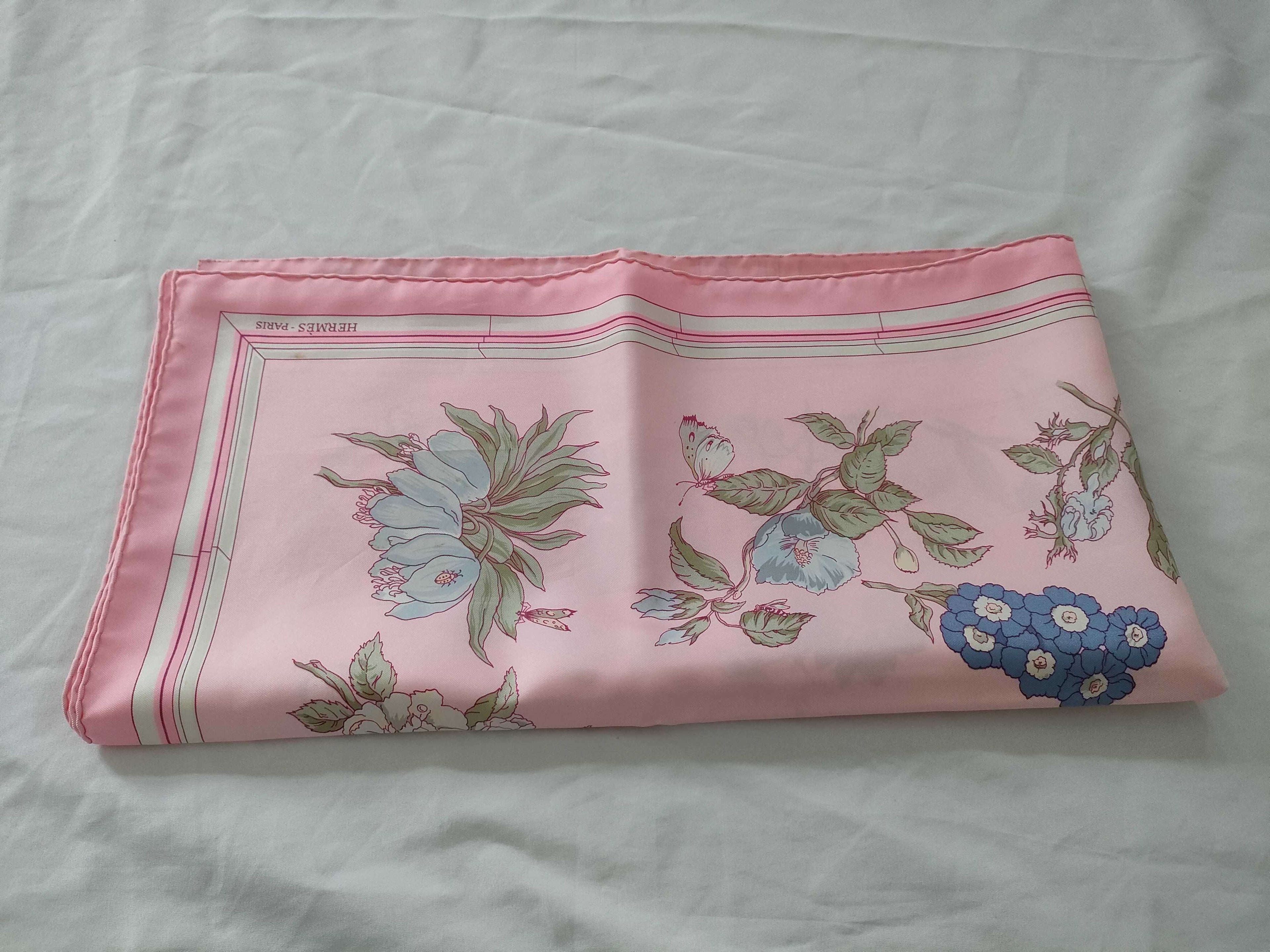 Hermes Carr 90 Quai Aux Fleurs Flowering Coastal Avenue Scarf Pink Silk