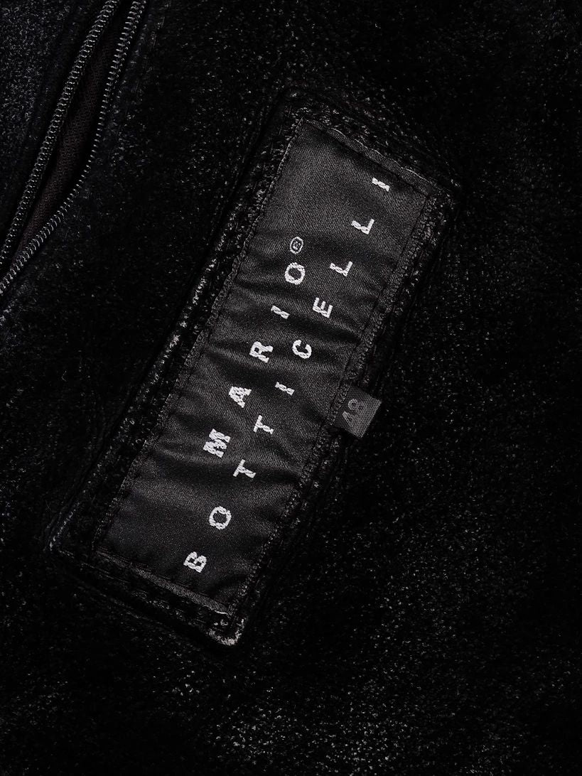 average mario botticelli black coat with textured fur-like collar