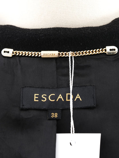 Excellent Escada Black Wool Coat Size M Long Sleeve Tailored Fit