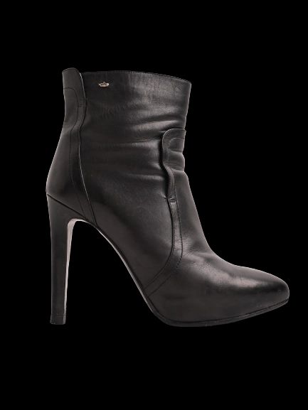 Excellent Sportmax Black Leather High-Heeled Ankle Boots Size 37