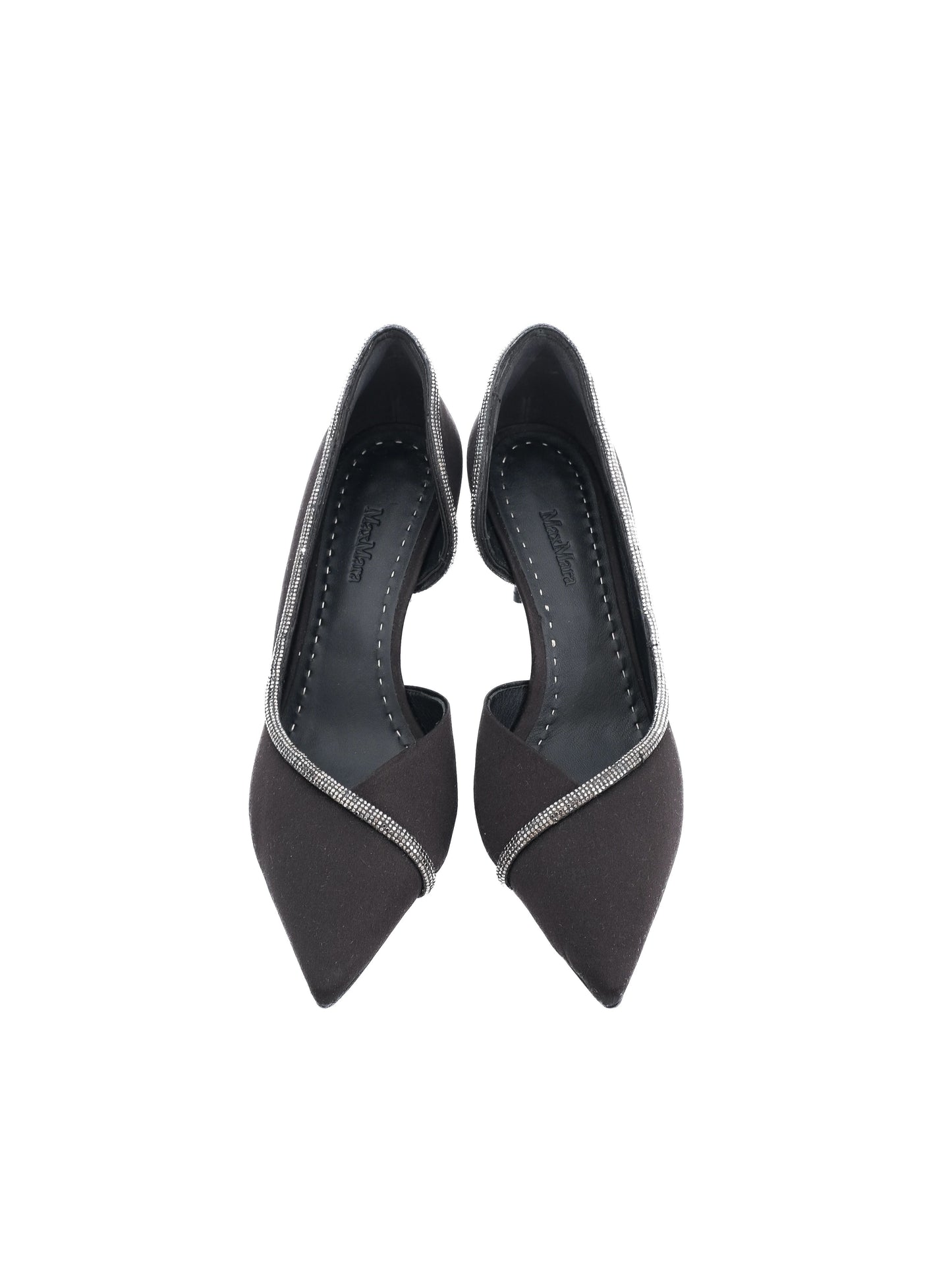 excellent max mara black high-heeled shoes size 38 rhinestones