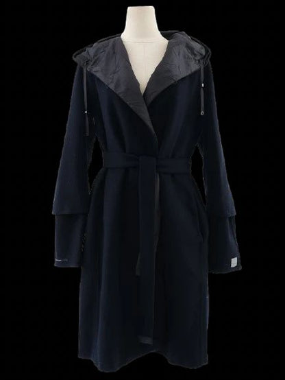 Excellent Max Mara Black Wool Hooded Coat Size XXL