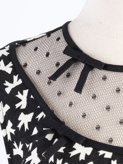 Excellent Red Valentino Black Dress XL with White Bird Print