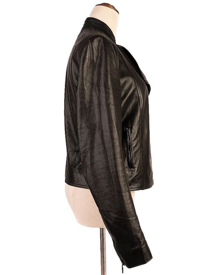 Excellent Plein Sud Black Leather Jacket Size S with Zipper Pockets