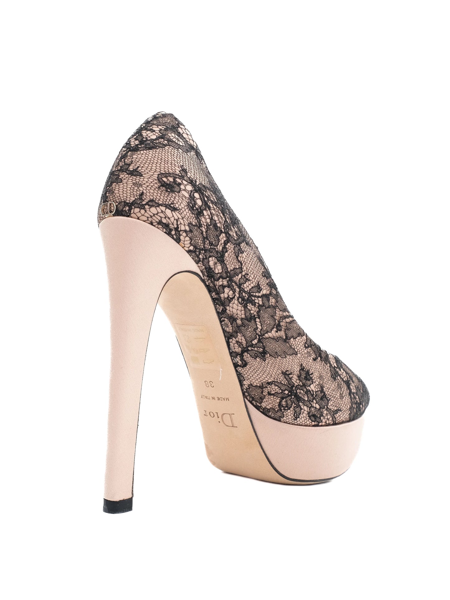 excellent dior pink high-heeled shoes lace overlay size 38
