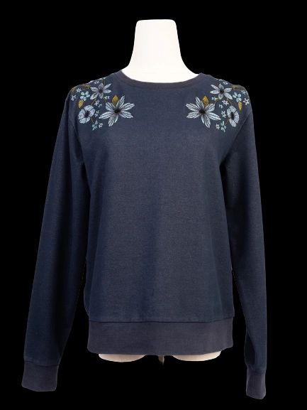excellent emporio armani women's blue sweatshirt size s with floral embroidery