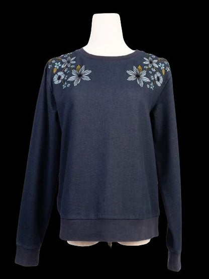 Excellent Emporio Armani Women's Blue Sweatshirt Size S with Floral Embroidery