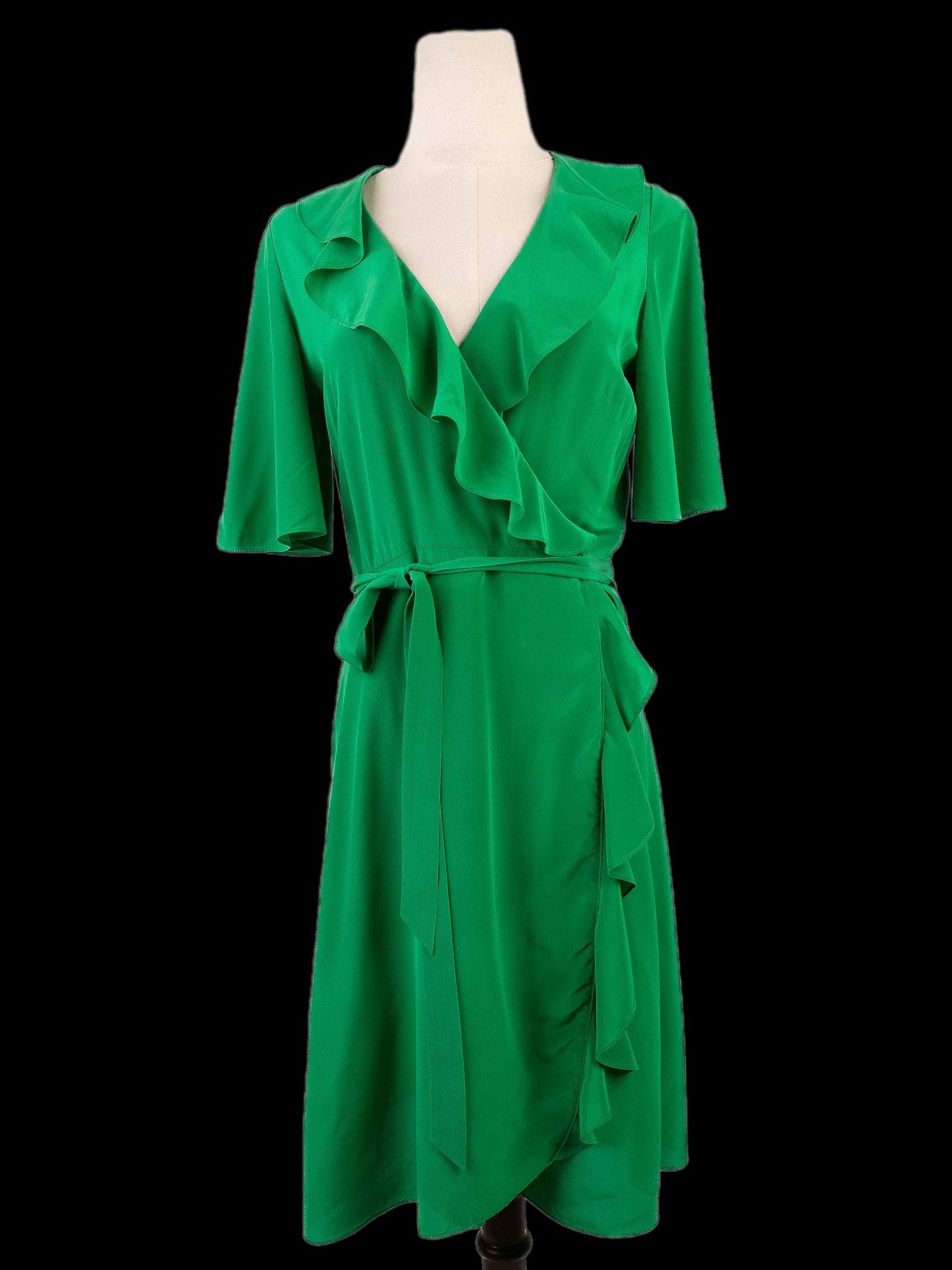 average condition karen millen green silk wrap dress size m