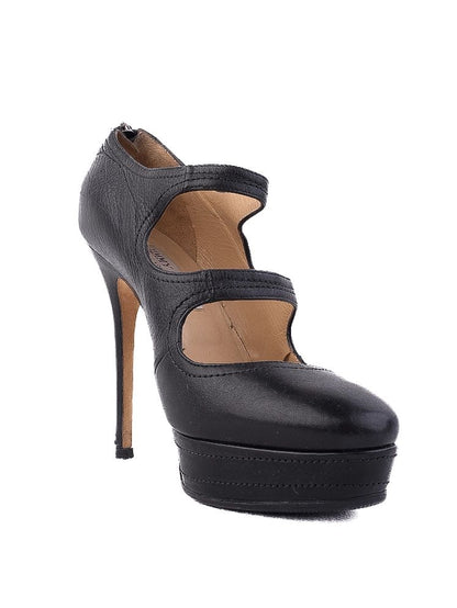Average Jimmy Choo Black Leather High-Heeled Shoes Size 37.5