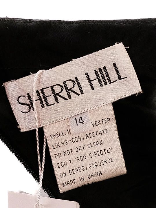 perfect sherri hill black one-shoulder evening gown with silver embellishments