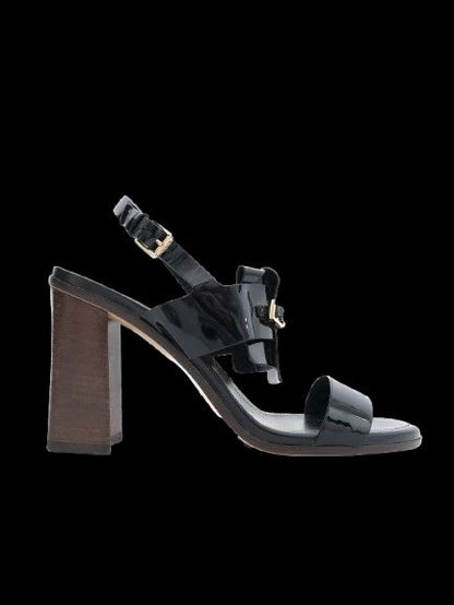 Excellent Tod's Black High-Heeled Sandals Size 40 with Gold Buckle